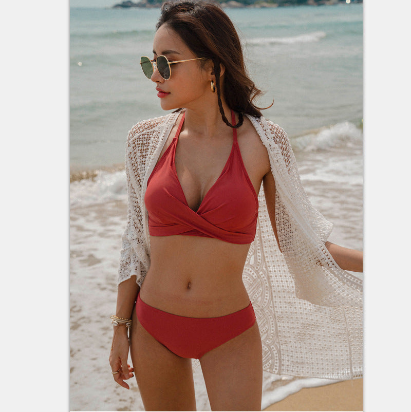 Wholesale bikini sexy slim chest gathered beach army women's swimsuit